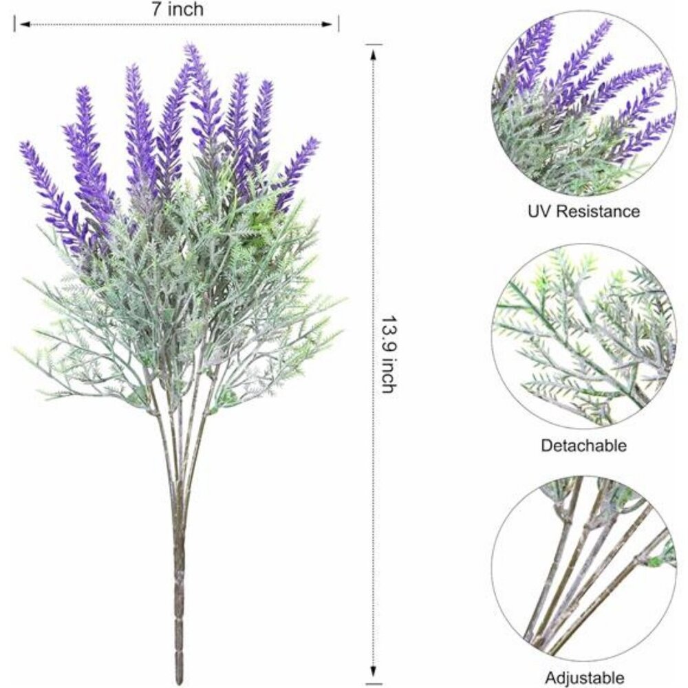 Artificial Fake Lavender Flower Plants Bundles for Indoor Outdoor Autumn Winter - Picture 3 of 8